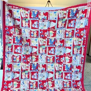 Vintage Handmade Richard Scarry Fabric Baby Quilt / Calendar Blanket 42 x 35.75